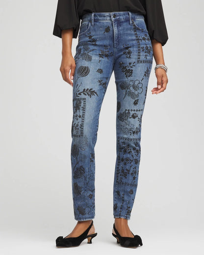 Chico's Petite Mixed-Media Girlfriend Slim Ankle Jeans