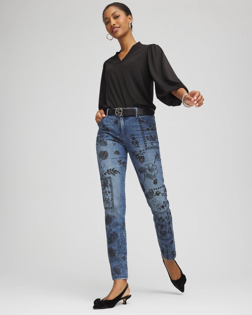 Chico's Petite Mixed-Media Girlfriend Slim Ankle Jeans