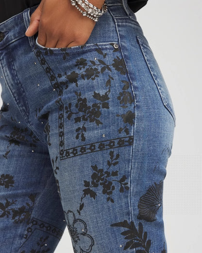Chico's Petite Mixed-Media Girlfriend Slim Ankle Jeans