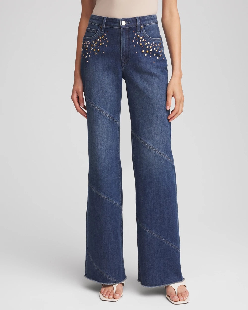 Chico's Petite Embellished Frayed Flared-Leg Jeans
