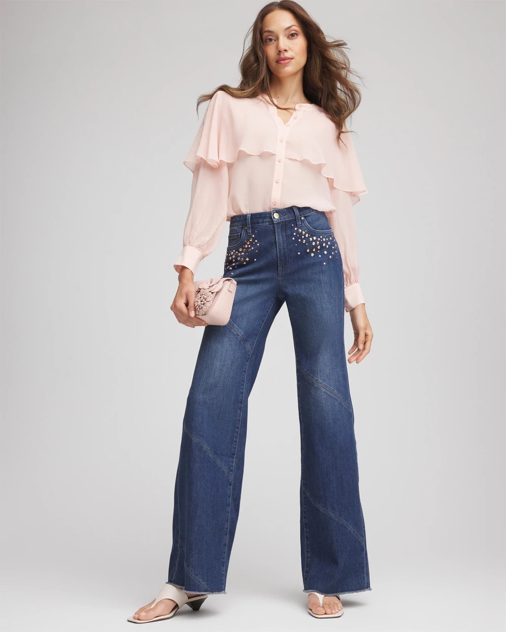 Chico's Petite Embellished Frayed Flared-Leg Jeans