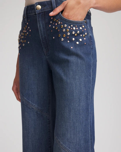 Chico's Petite Embellished Frayed Flared-Leg Jeans