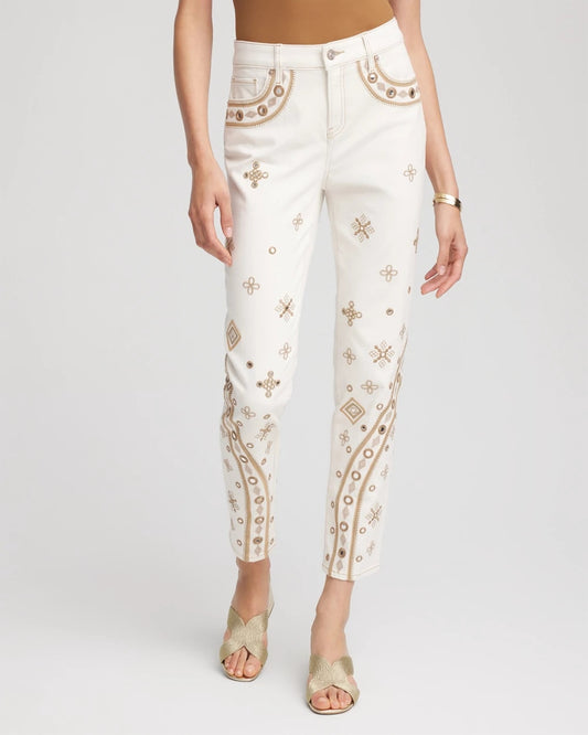 Chico's Petite Embellished Girlfriend Slim Ankle Jeans