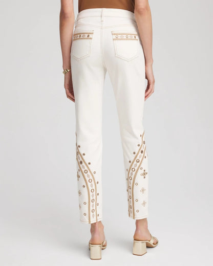 Chico's Petite Embellished Girlfriend Slim Ankle Jeans