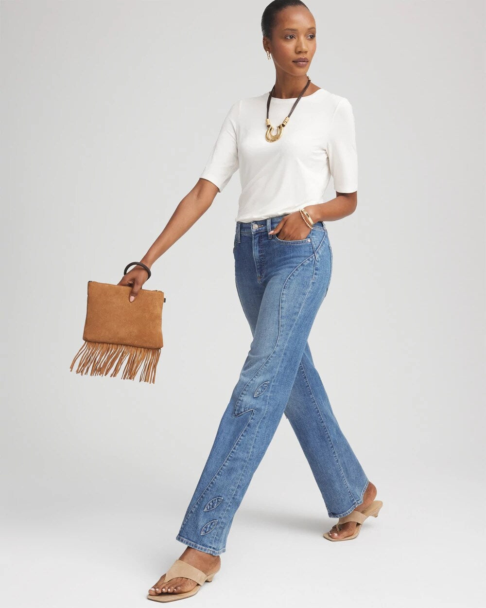 Chico's Petite Appliqué High-Rise Wide-Leg Jeans
