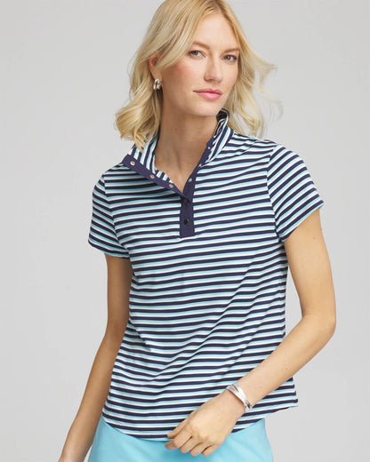 Chico's Zenergy® Striped UPF Mockneck Short-Sleeve Top