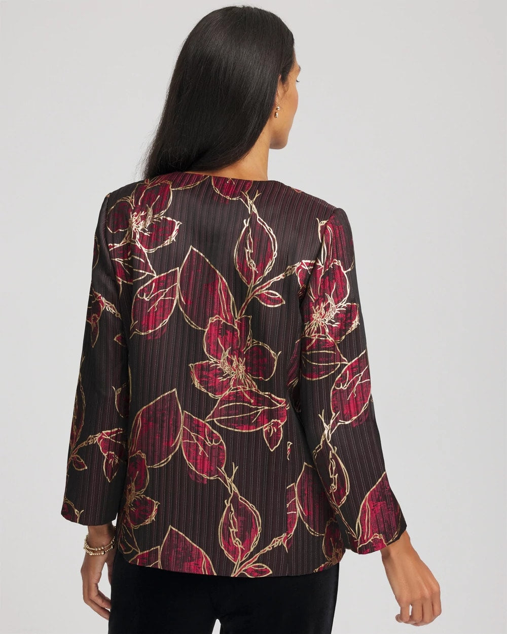 Chico's Travelers™ Collection Jacquard Foiled Floral Jacket