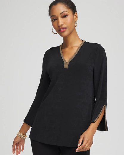 Chico's Travelers™ Embellished V-Neck Flutter Sleeve Tunic