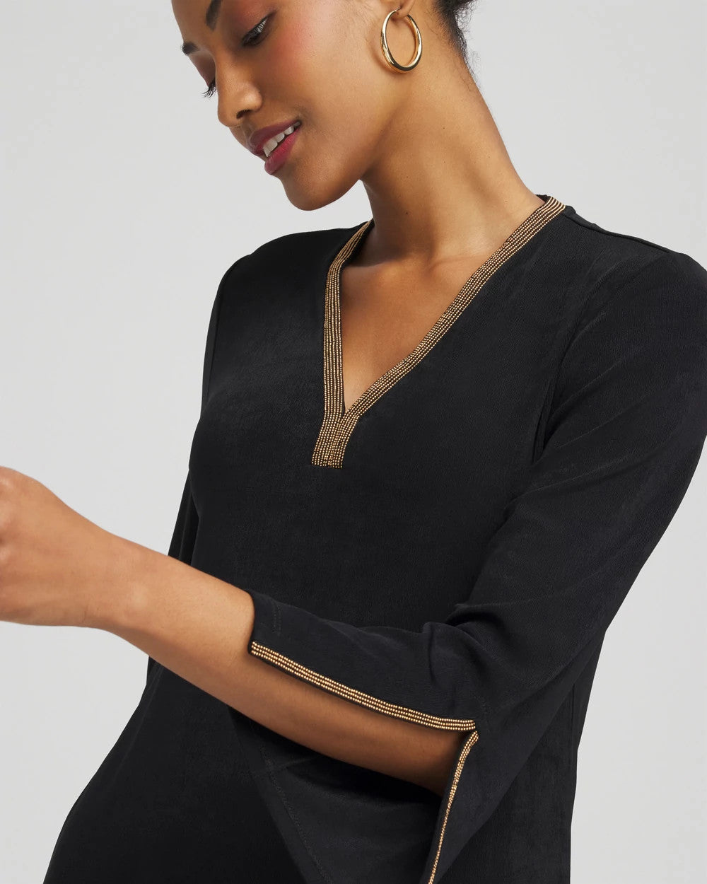 Chico's Travelers™ Embellished V-Neck Flutter Sleeve Tunic