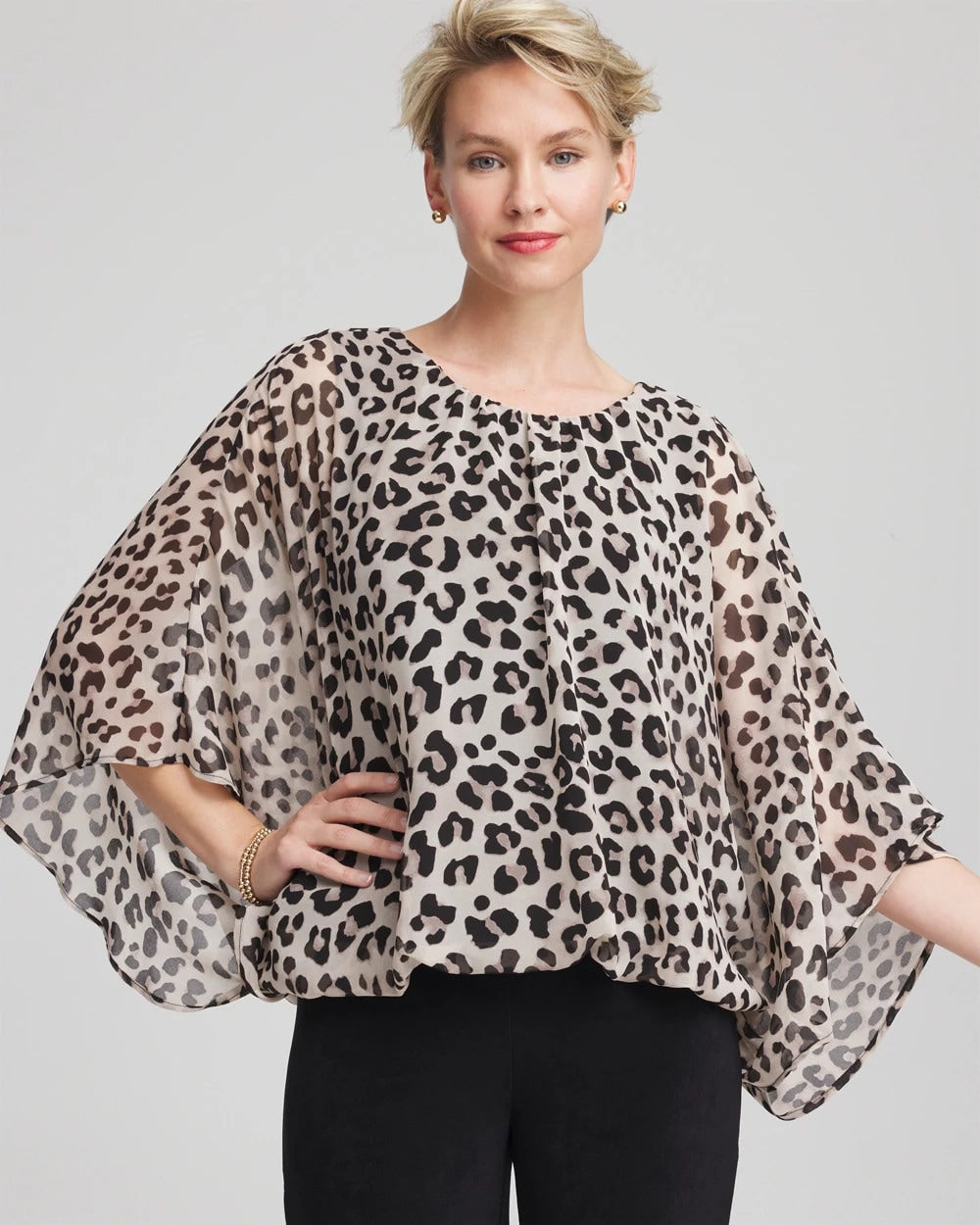 Chico's Travelers™ Animal-Print Bubble-Hem Chiffon Blouse