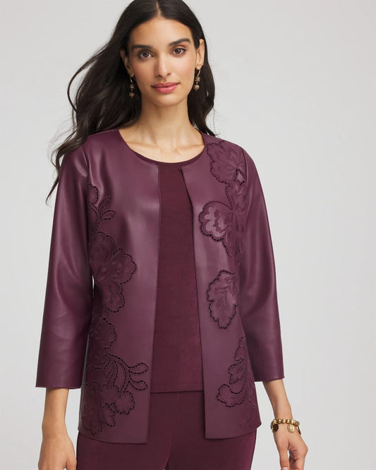 Chico's Travelers™ Collection Faux Leather Embroidered Jacket