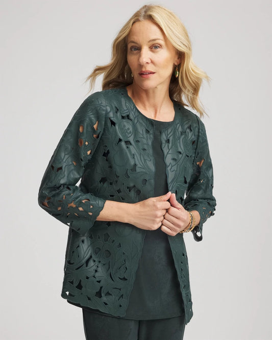 Chico's Travelers™ Collection Faux Leather Floral Jacket