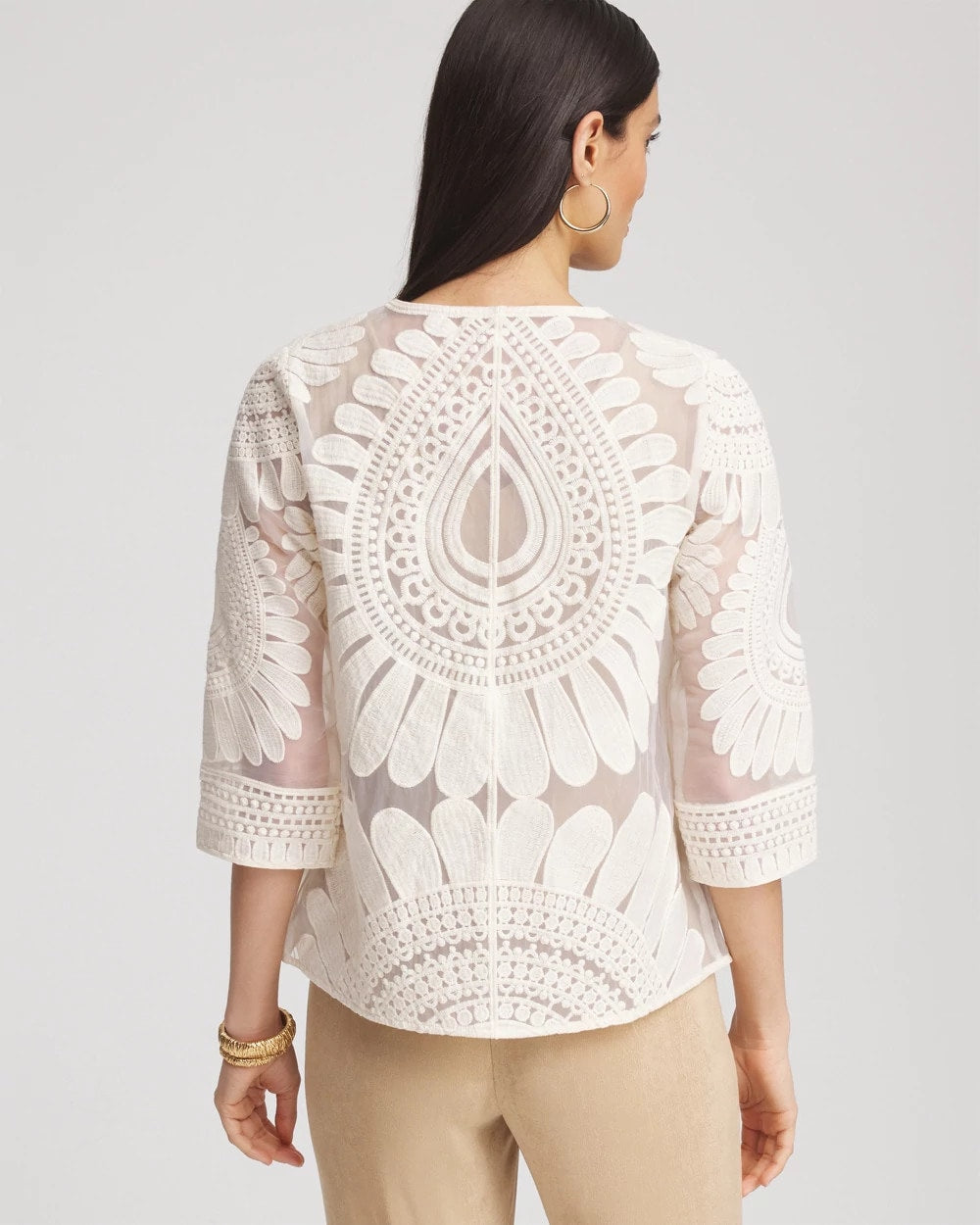 Chico's Travelers™ Collection Embroidered 3/4 Sleeve Jacket
