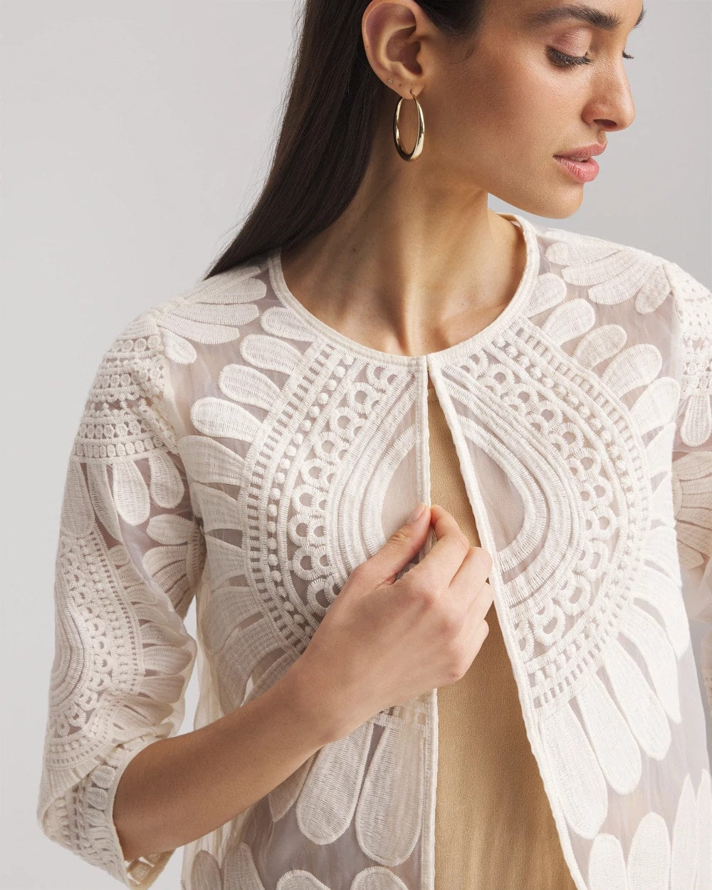Chico's Travelers™ Collection Embroidered 3/4 Sleeve Jacket