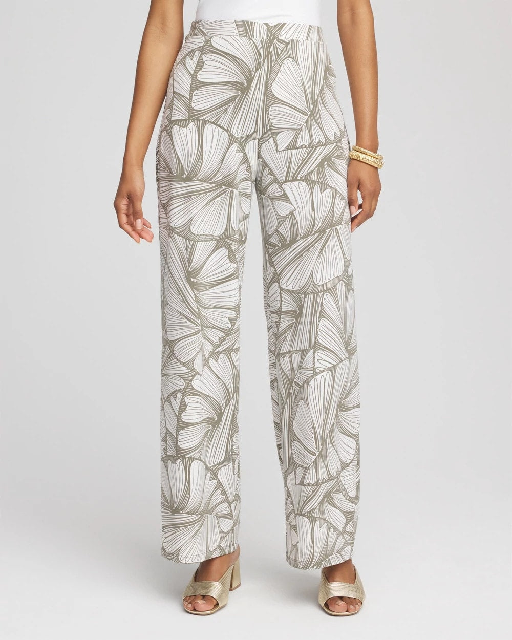 Chico's Travelers™ Abstract Leaf Print Knit Wide-Leg Pants