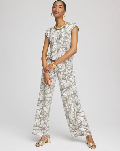 Chico's Travelers™ Abstract Leaf Print Knit Wide-Leg Pants