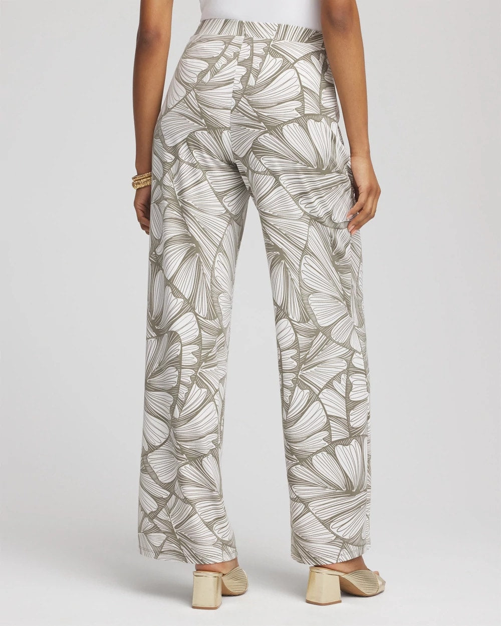 Chico's Travelers™ Abstract Leaf Print Knit Wide-Leg Pants