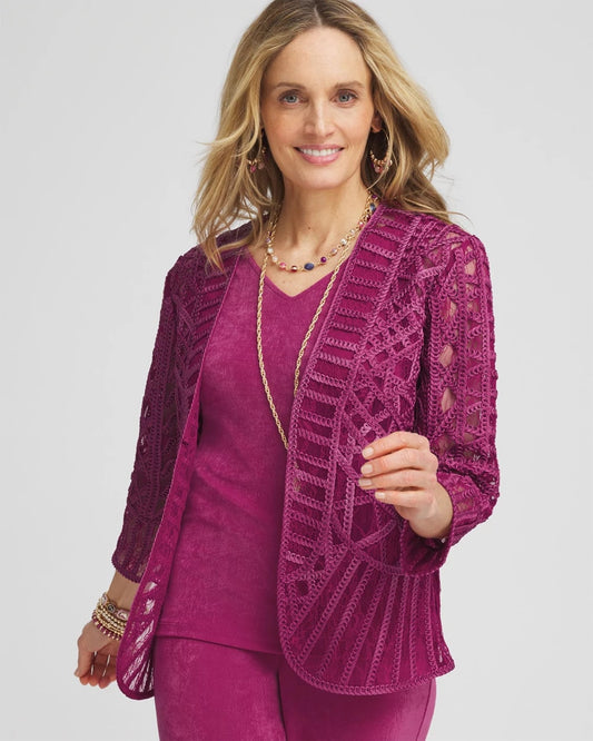 Chico's Travelers™ Collection Embroidered Lace Cutwork Jacket