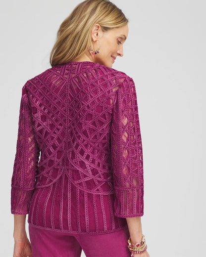 Chico's Travelers™ Collection Embroidered Lace Cutwork Jacket