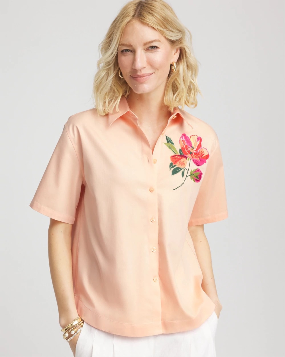 Chico's No Iron™ Embroidered Floral Short-Sleeve Shirt