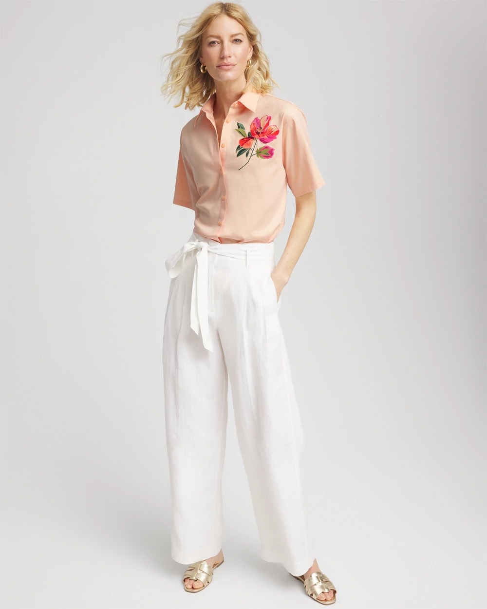 Chico's No Iron™ Embroidered Floral Short-Sleeve Shirt