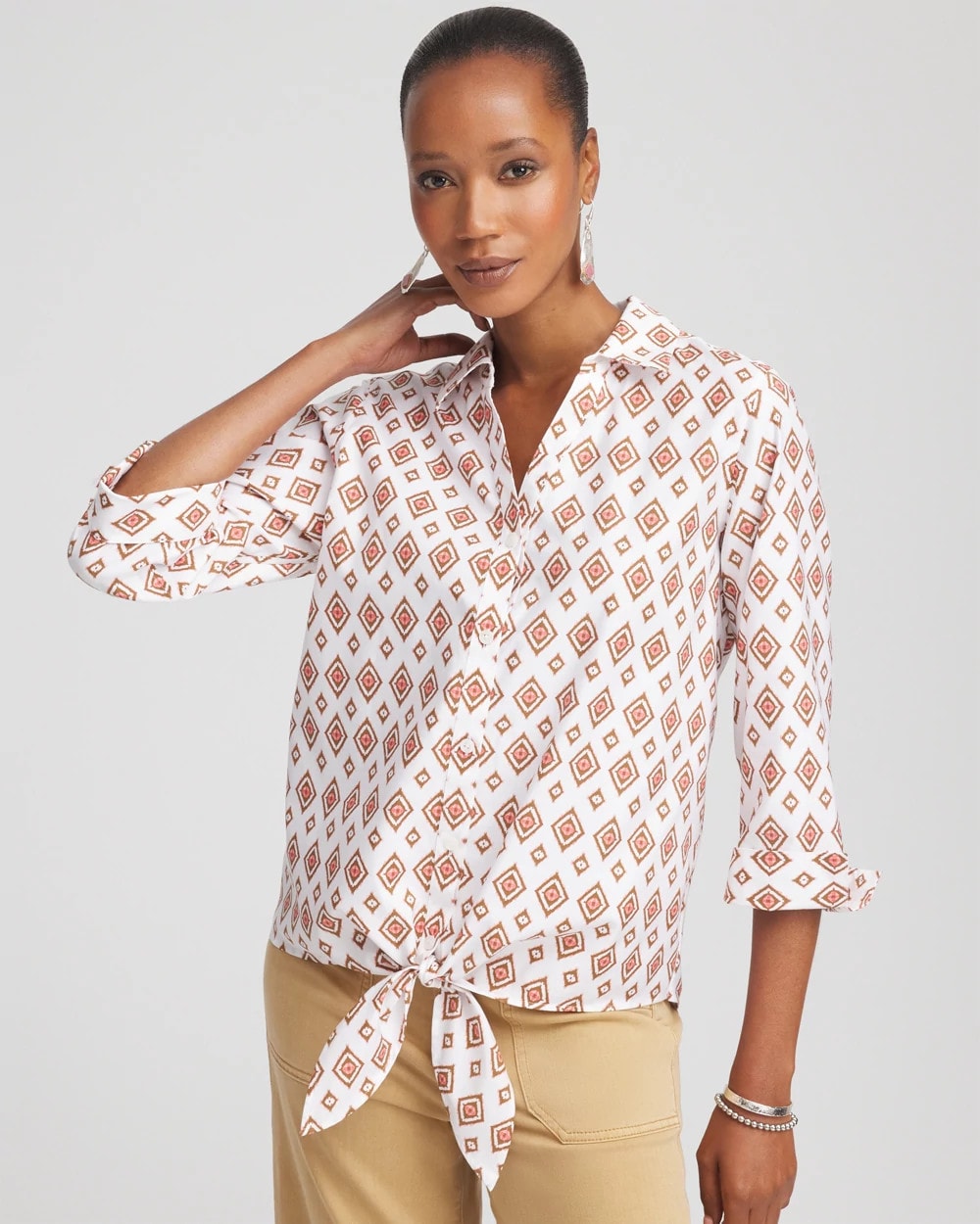 Chico's No Iron™ Tie-Front Geo-Print Shirt
