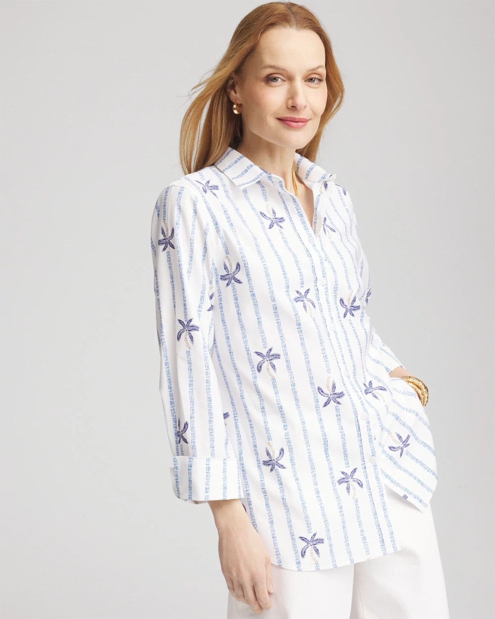 Chico's No Iron™ Palm Striped Sateen Shirt