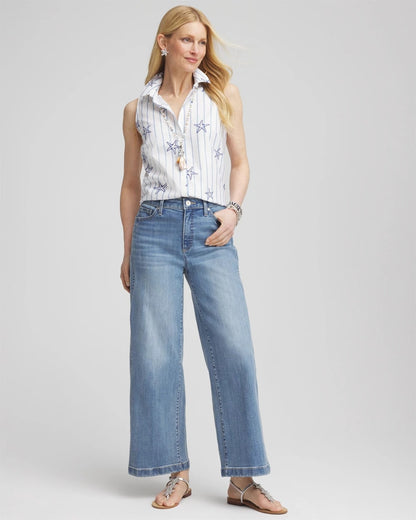 Chico's No Iron™ Starfish Striped Sleeveless Sateen Shirt