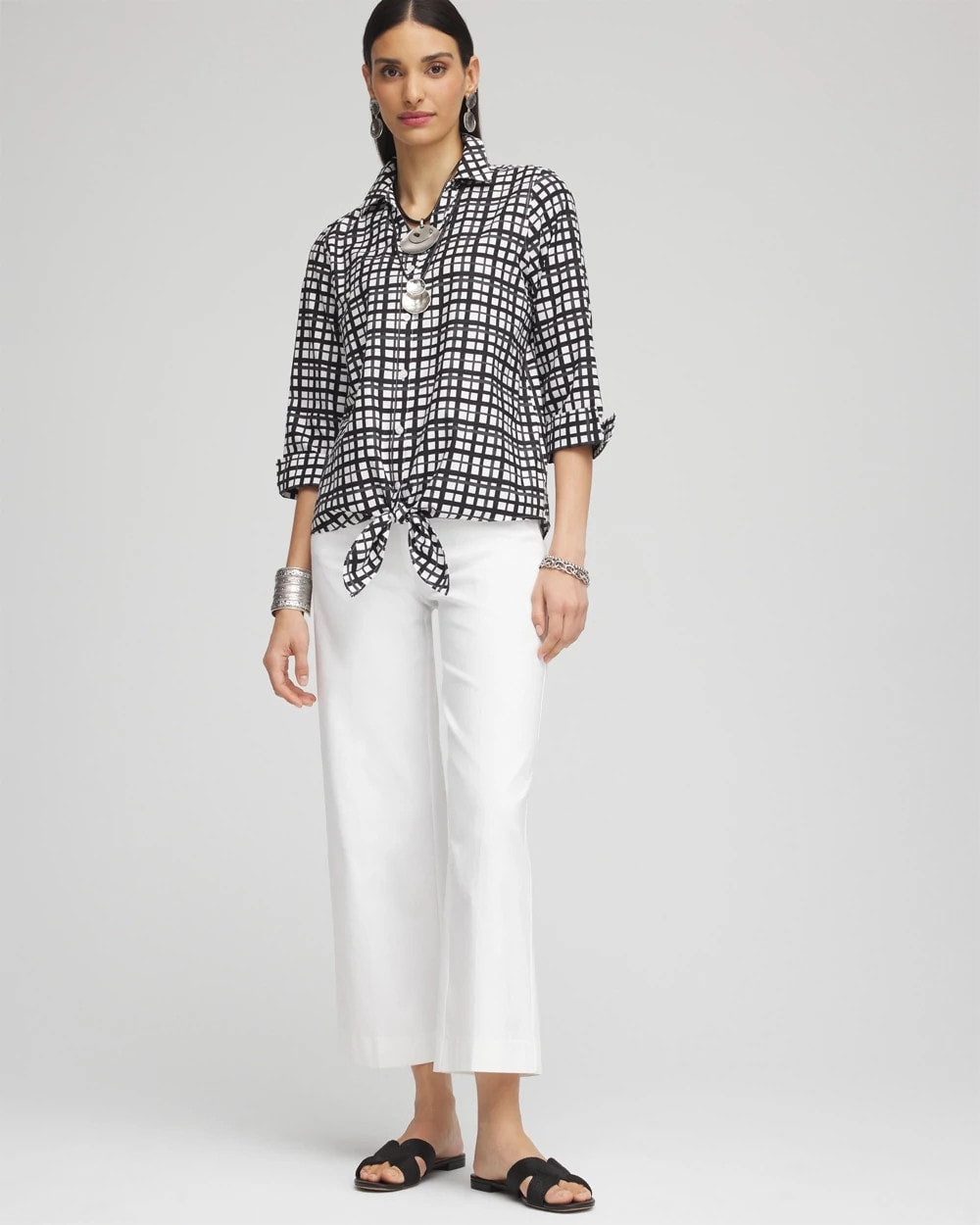 Chico's No Iron™ Plaid Tie-Front Top