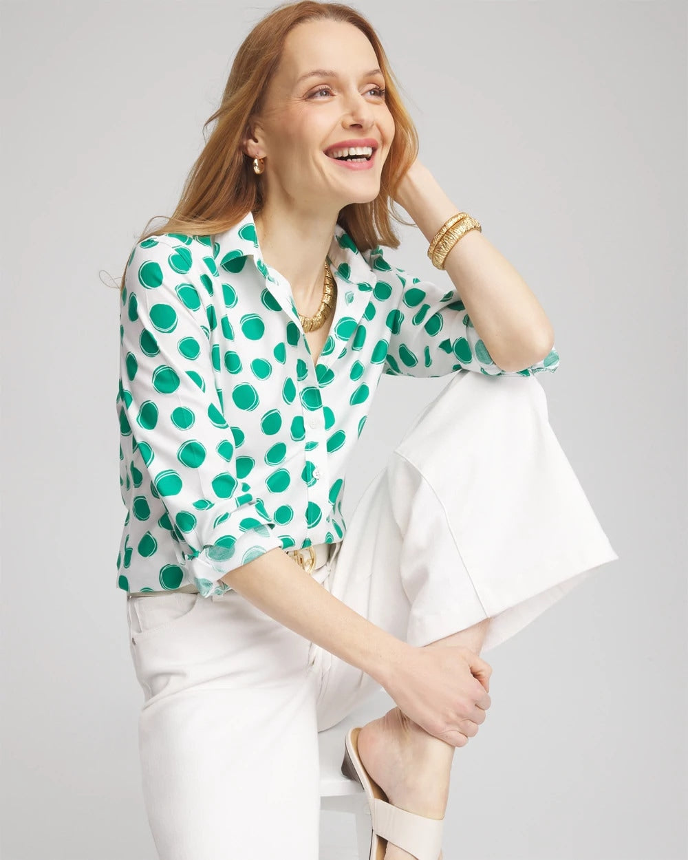 Chico's No Iron™ Polka-Dot Sateen Shirt