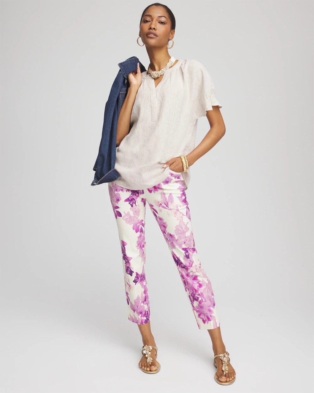 Chico's Brigitte™ Floral Pull-On Slim Cropped Pants