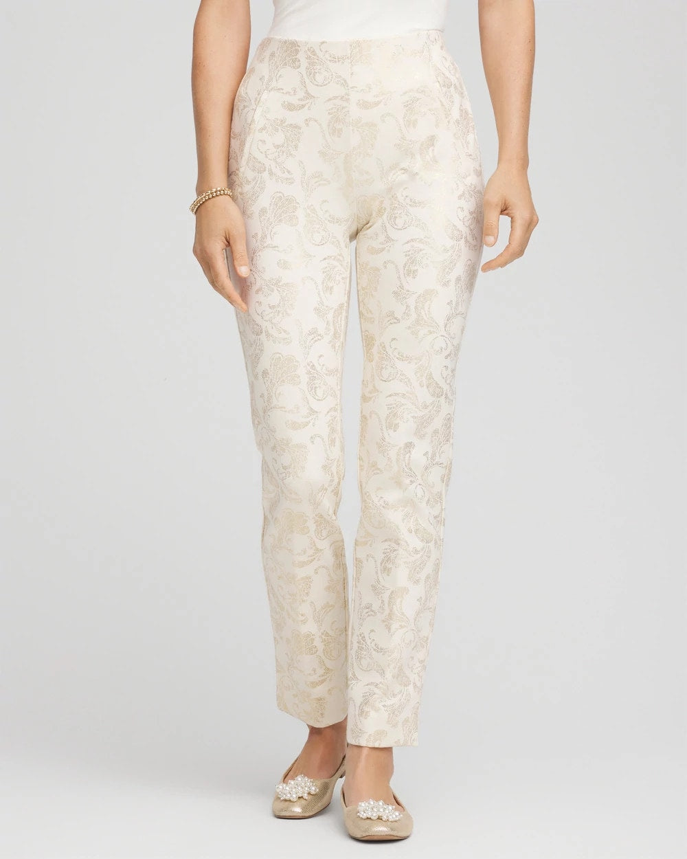 Chico's Juliet Golden Foiled Slim Ankle Pants