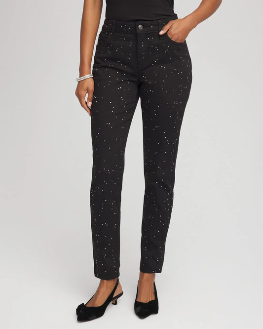 Chico's Stone Embellished Girlfriend Slim Ankle Jeans