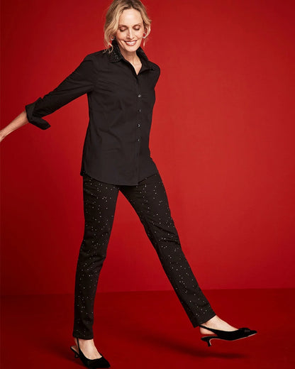 Chico's Stone Embellished Girlfriend Slim Ankle Jeans