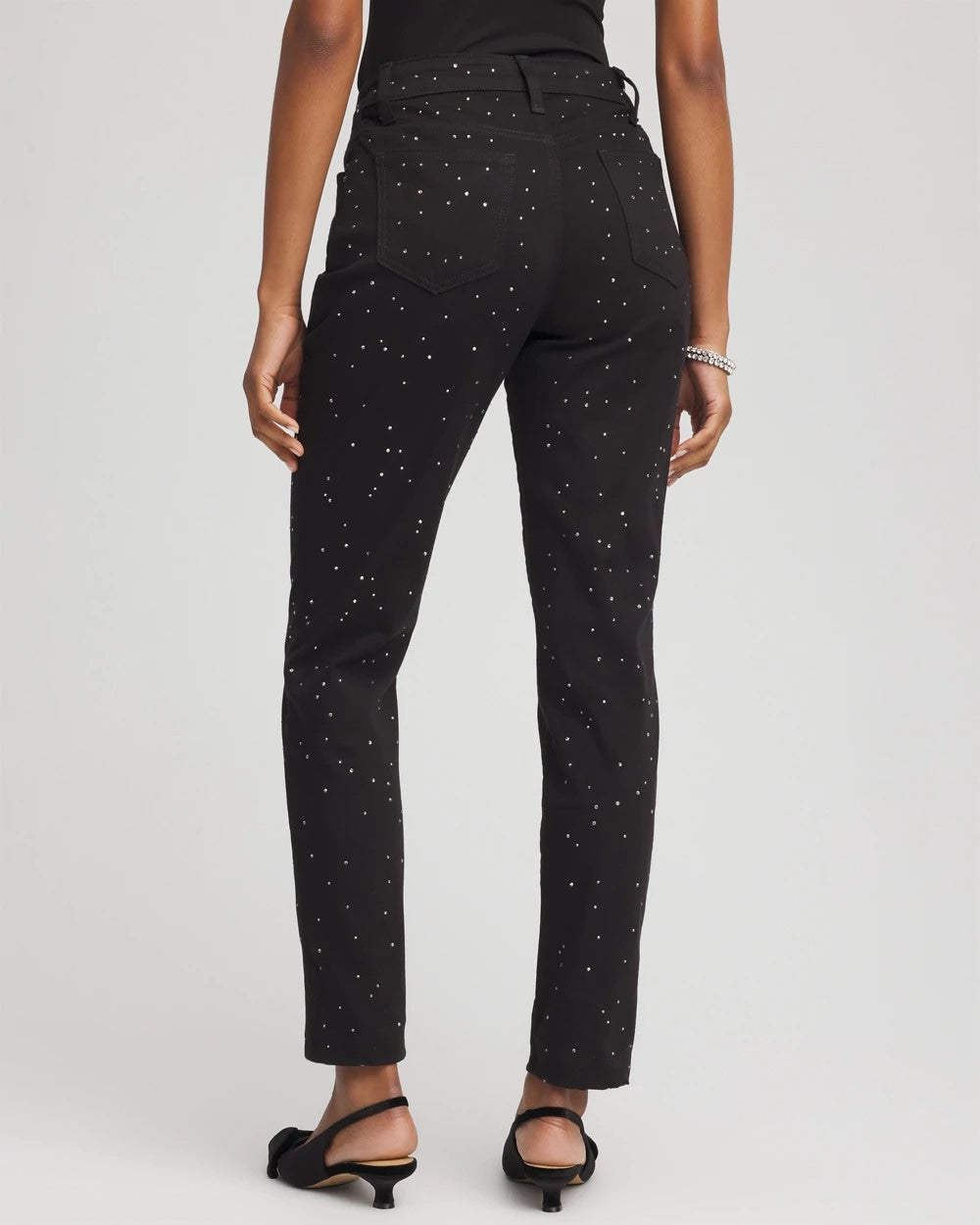 Chico's Stone Embellished Girlfriend Slim Ankle Jeans