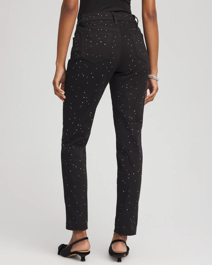 Chico's Stone Embellished Girlfriend Slim Ankle Jeans