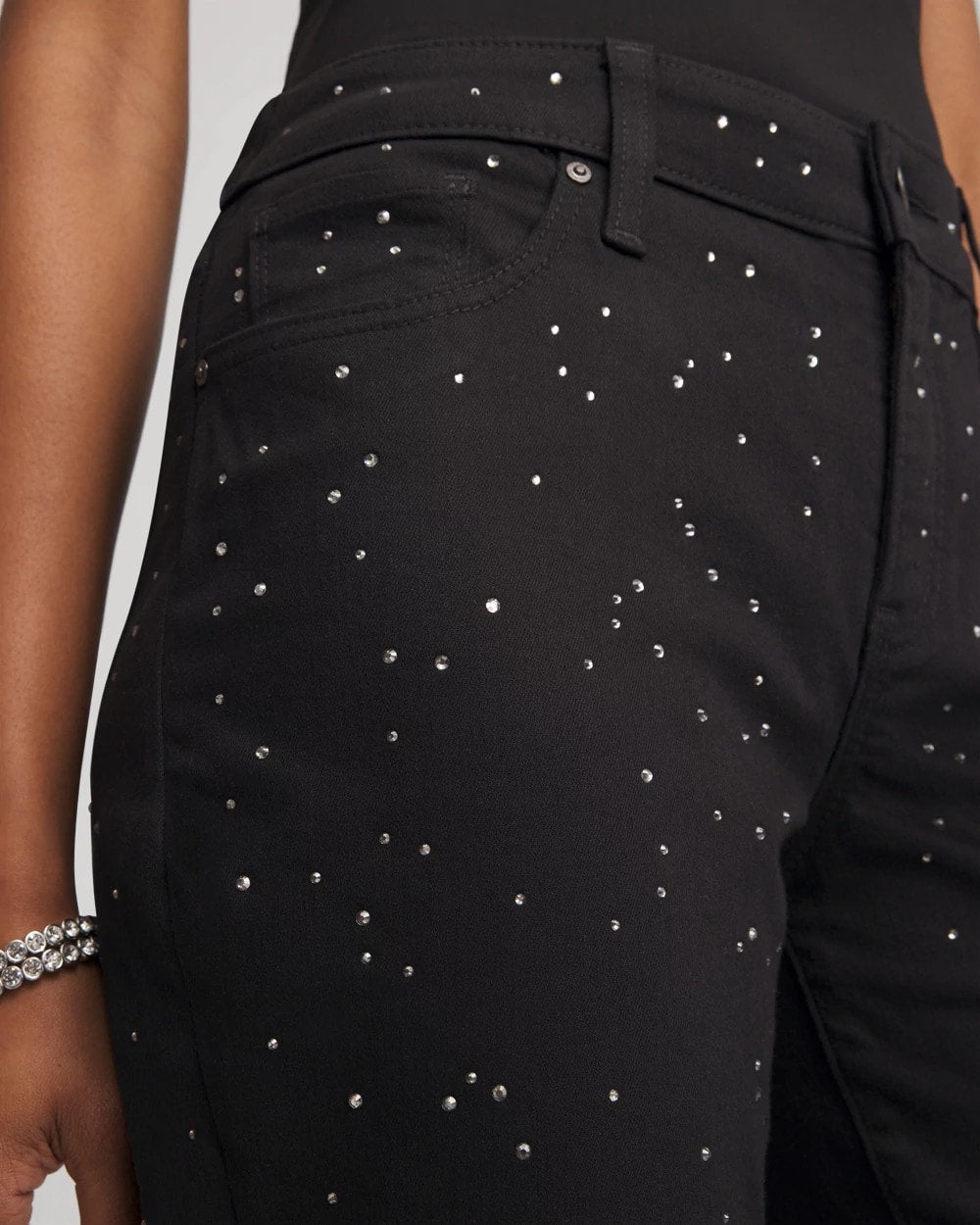 Chico's Stone Embellished Girlfriend Slim Ankle Jeans