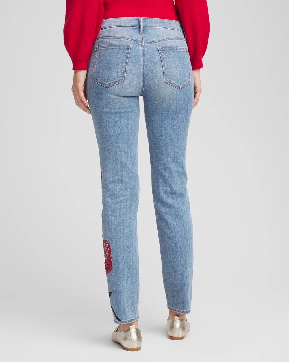 Chico's Placed Floral Girlfriend Slim Ankle Jeans