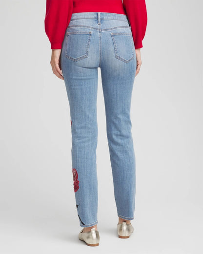Chico's Placed Floral Girlfriend Slim Ankle Jeans