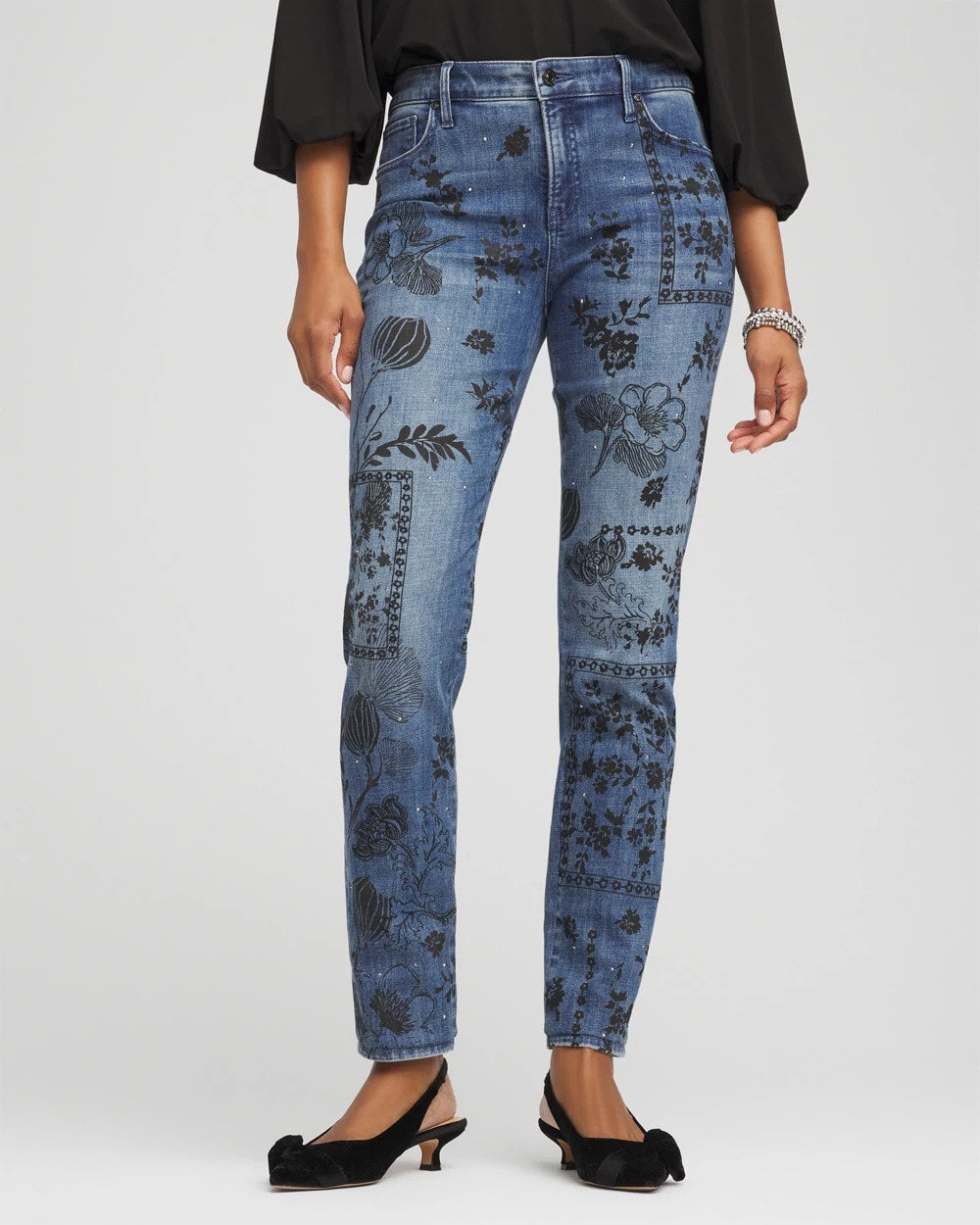 Chico's Mixed-Media Girlfriend Slim Ankle Jeans