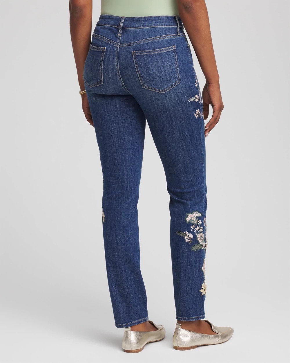 Chico's Appliqué Girlfriend Slim Ankle Jeans