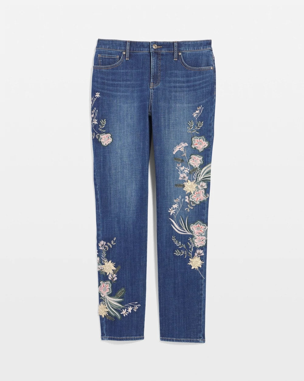Chico's Appliqué Girlfriend Slim Ankle Jeans