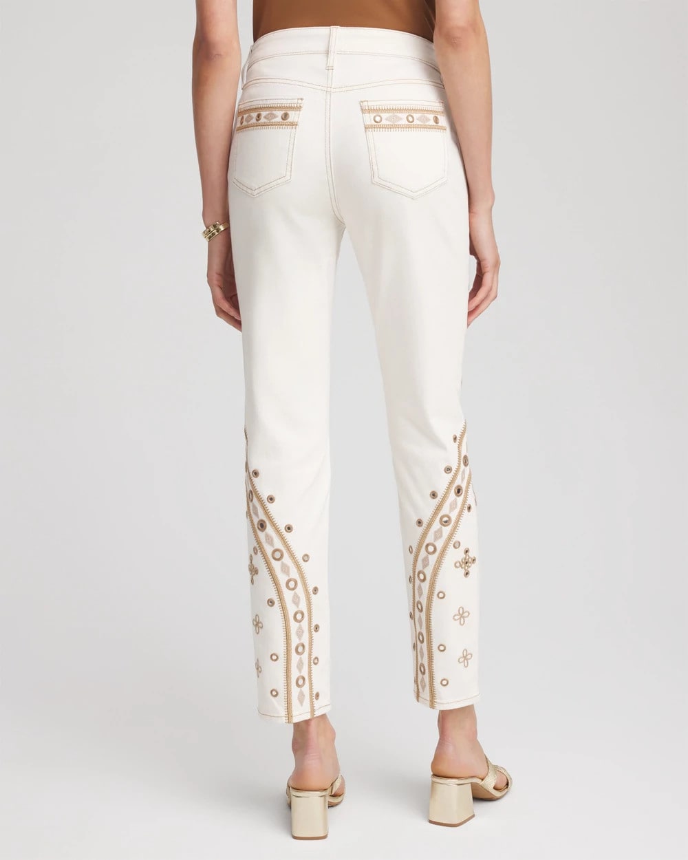 Chico's Embellished Girlfriend Slim Ankle Jeans