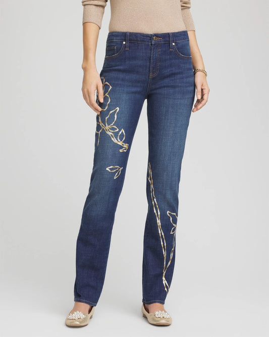 Chico's Sequins Rose Girlfriend Slim-Leg Jeans