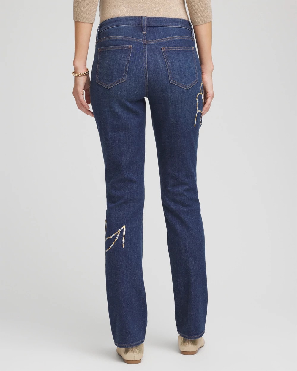 Chico's Sequins Rose Girlfriend Slim-Leg Jeans