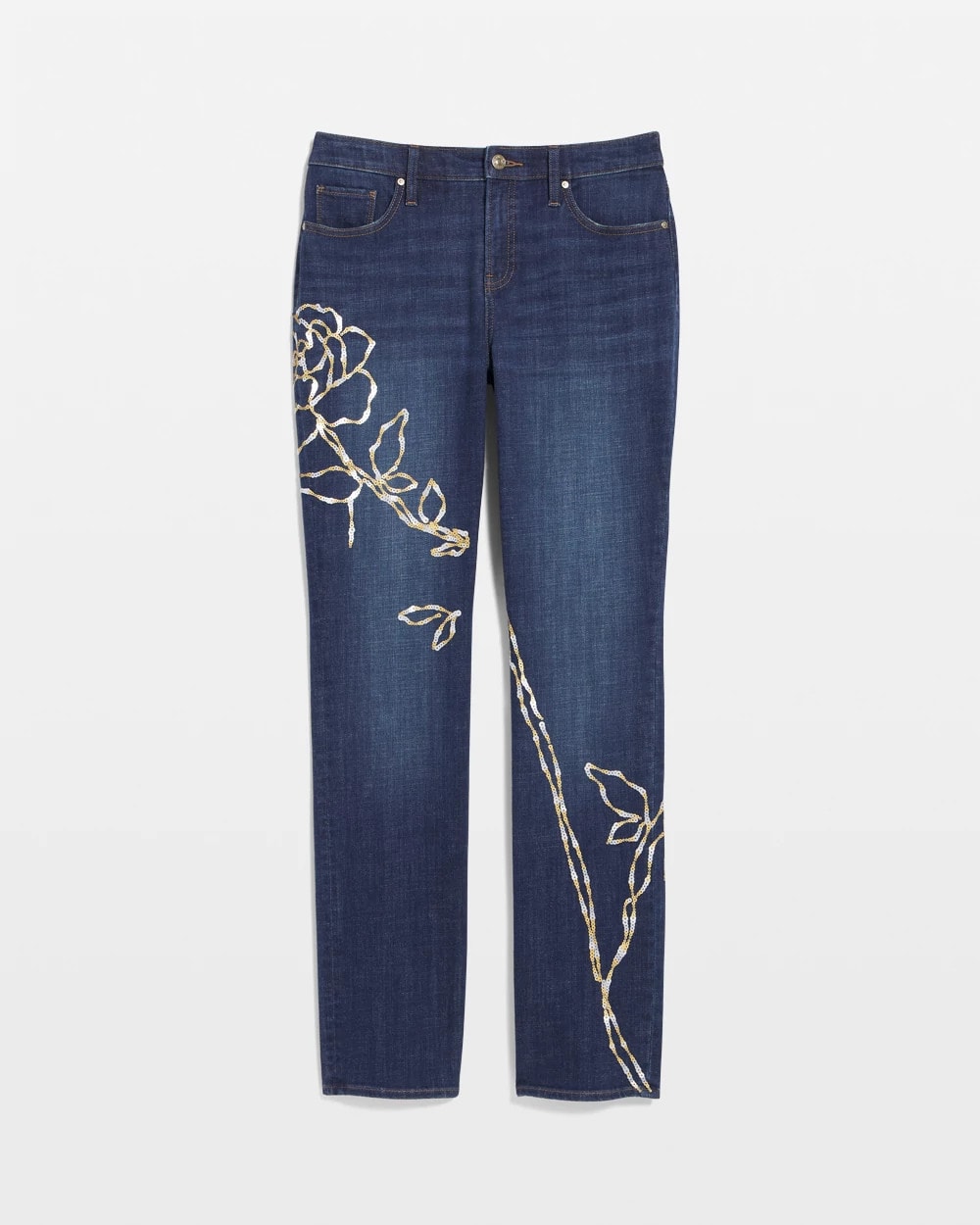 Chico's Sequins Rose Girlfriend Slim-Leg Jeans