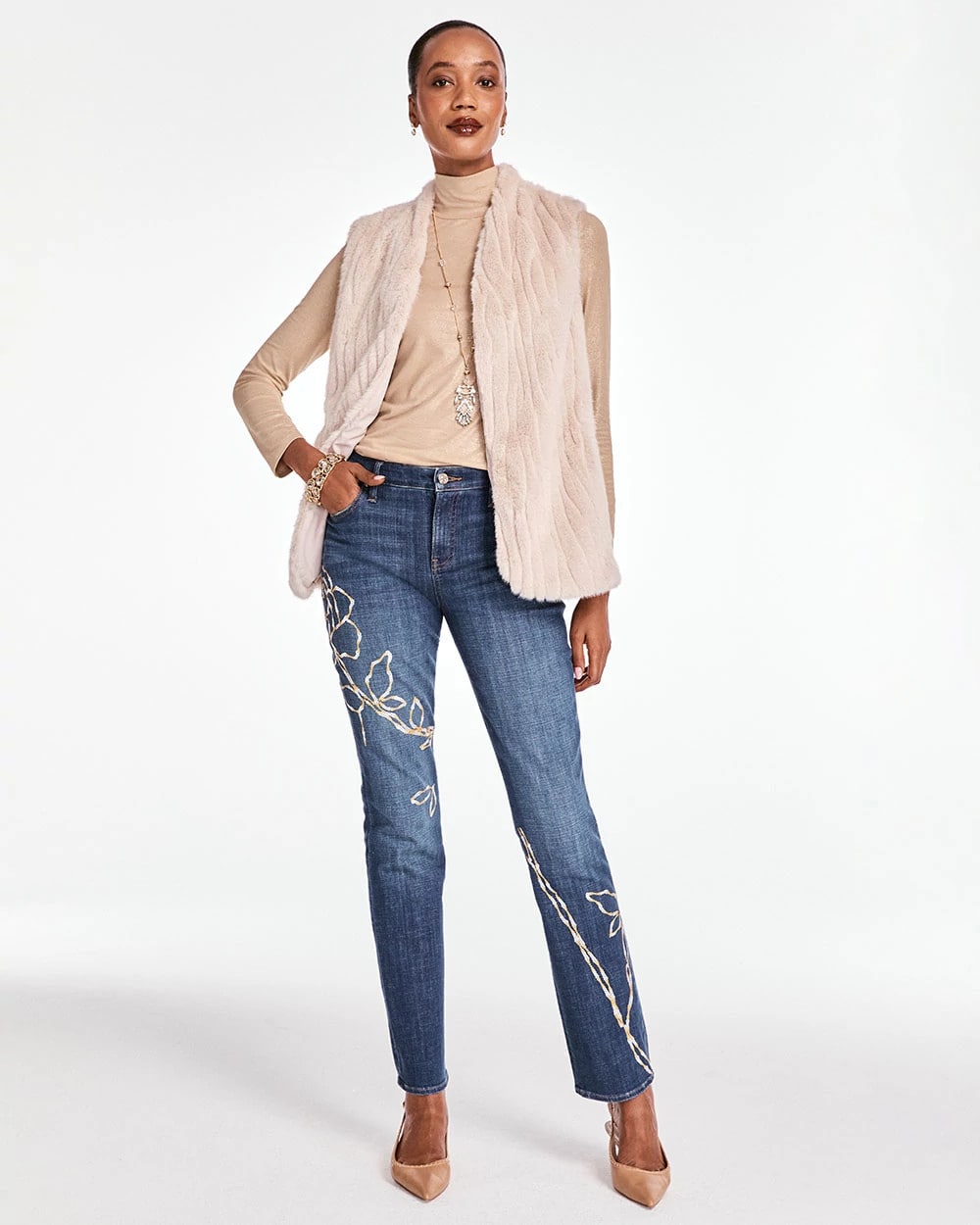Chico's Sequins Rose Girlfriend Slim-Leg Jeans
