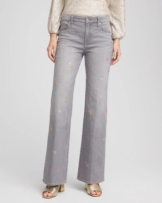 Chico's Rose Gold Embellished Girlfriend Flared Jeans