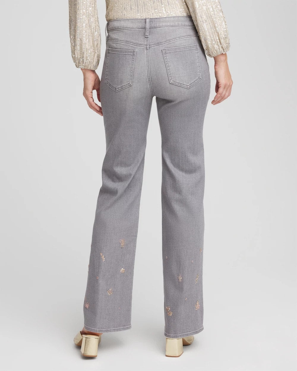 Chico's Rose Gold Embellished Girlfriend Flared Jeans