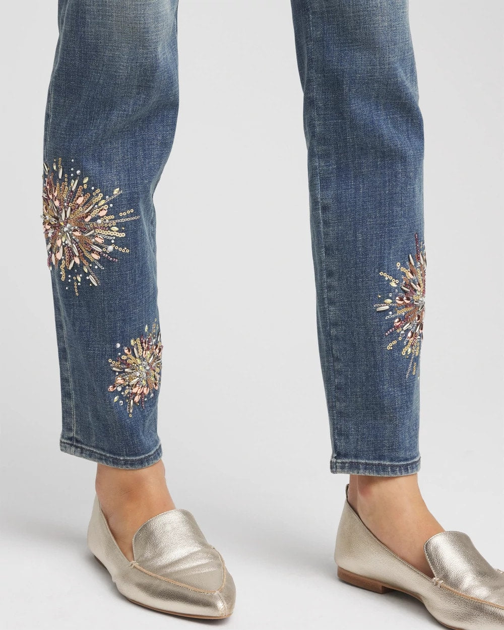 Chico's Embellished Starbursts Girlfriend Slim Ankle Jeans